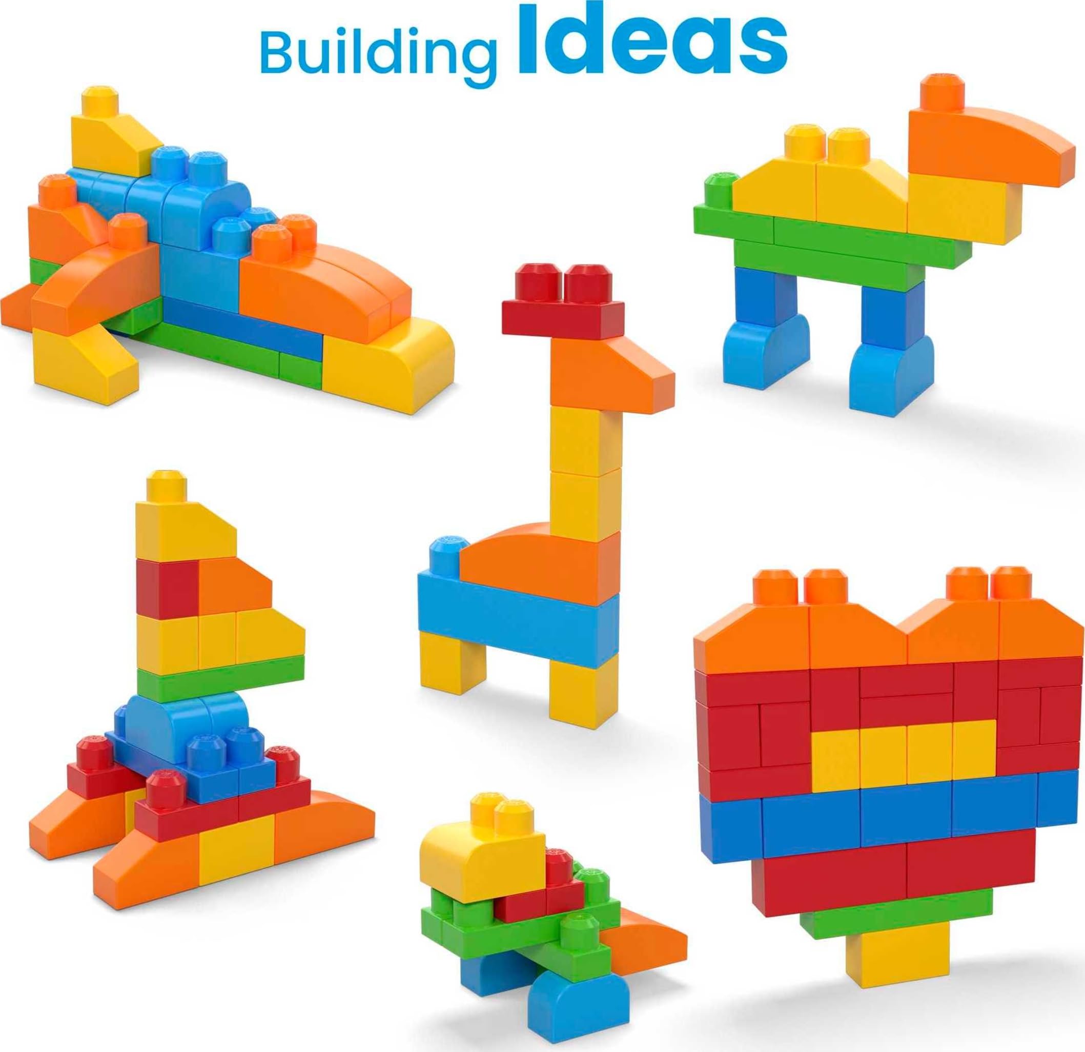 MEGA BLOKS First Builders Toddler Blocks Toys Set, Deluxe Building Bag with 150 Pieces and Storage, Creative Open-Ended Play, Blue, Ages 1+ Years (Amazon Exclusive)