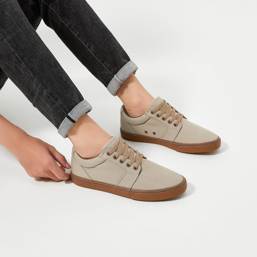 BENPAO Mens White Casual Shoes All Black Fashion Sneakers for Men Low Top Lace Up Canvas Shoes(Mocha Brown,us11)