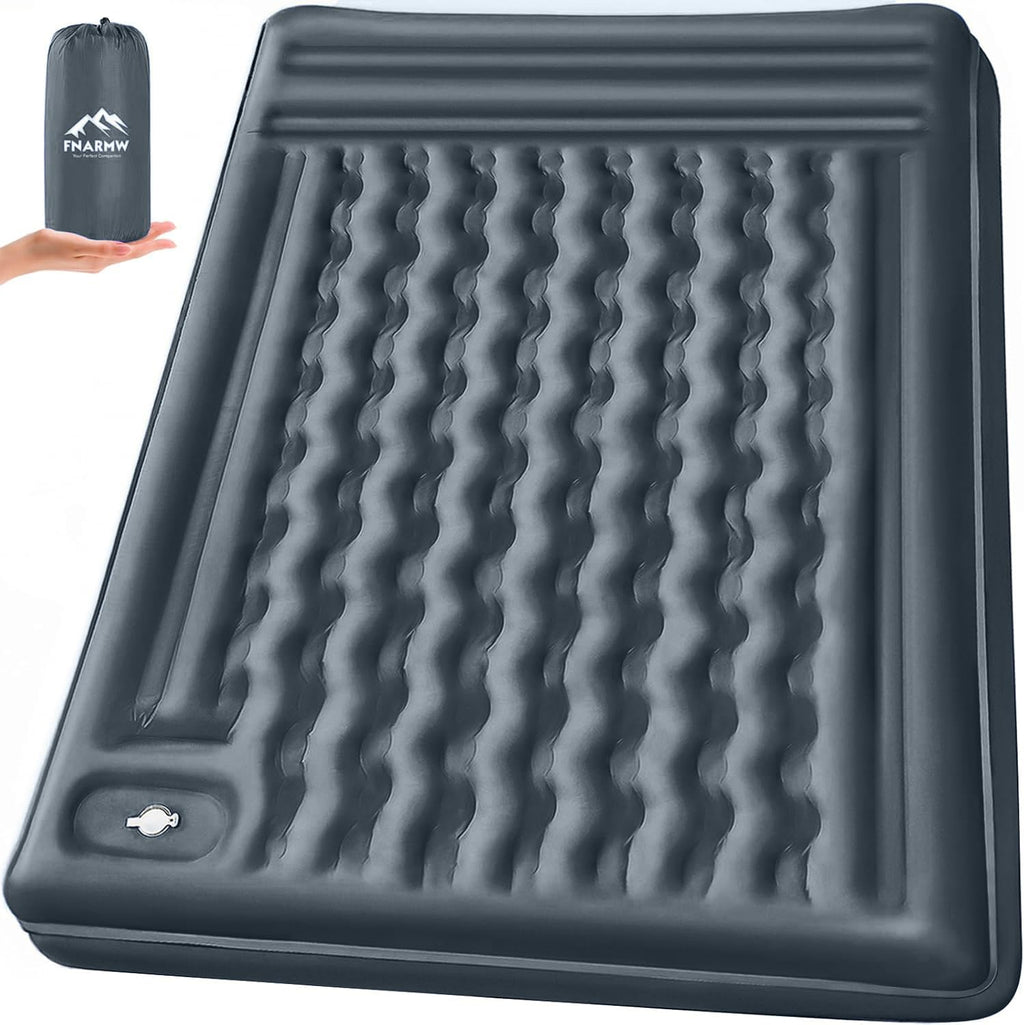 FNARMW Double Sleeping Pad Camping, Self Inflating 6'' Extra-Thick 2 Person Pillow Built-in Foot Pump Waterproof Inflatable Sleeping Mat Backpacking, Tent, Hiking, Portable Camping Pad (Grey)