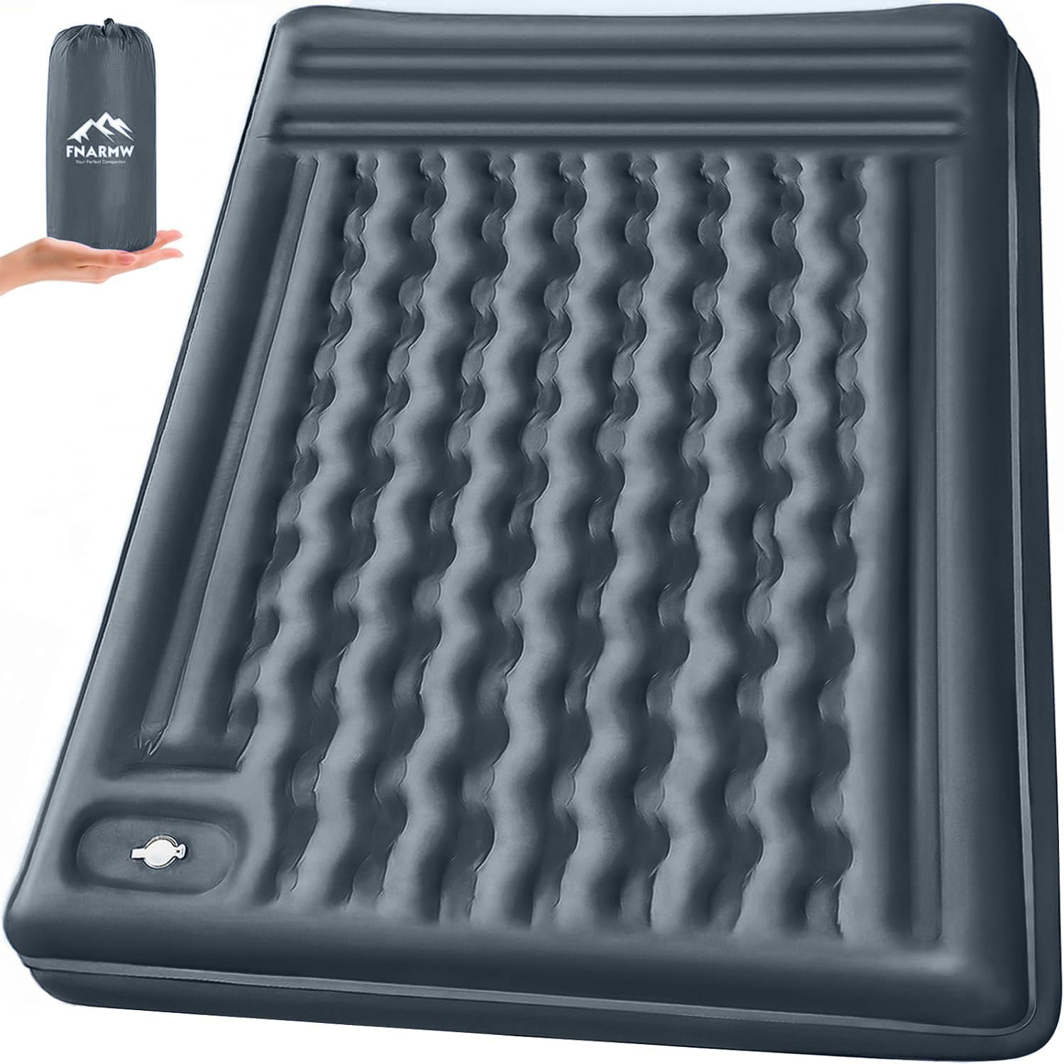 FNARMW Double Sleeping Pad Camping, Self Inflating 6'' Extra-Thick 2 Person Pillow Built-in Foot Pump Waterproof Inflatable Sleeping Mat Backpacking, Tent, Hiking, Portable Camping Pad (Grey)