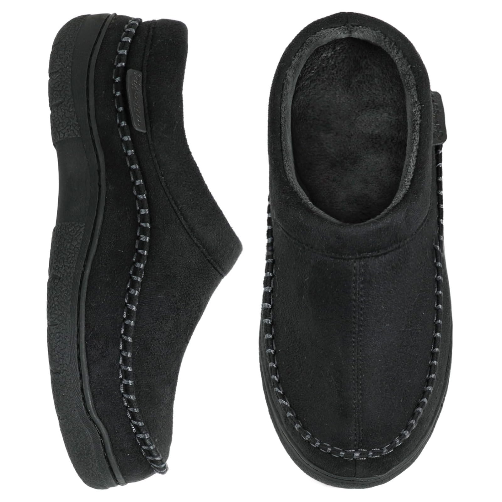 Zigzagger Men's Slip On Moccasin Slippers, Indoor/Outdoor Warm Fuzzy Comfy House Shoes, Fluffy Wide Loafer Slippers,Jet Black, 7-8 D(M) US
