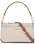 Calvin Klein Women's Lucy Triple Compartment Shoulder Bag, Vanilla/Khaki/Caramel Embossed, One Size