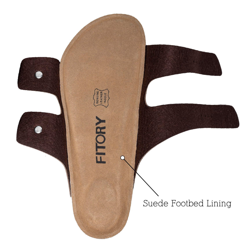 FITORY Mens Leather Insole Sandals with Two Buckles,Open Toe Slides for Indoor and Outdoor Brown Size 10-10.5