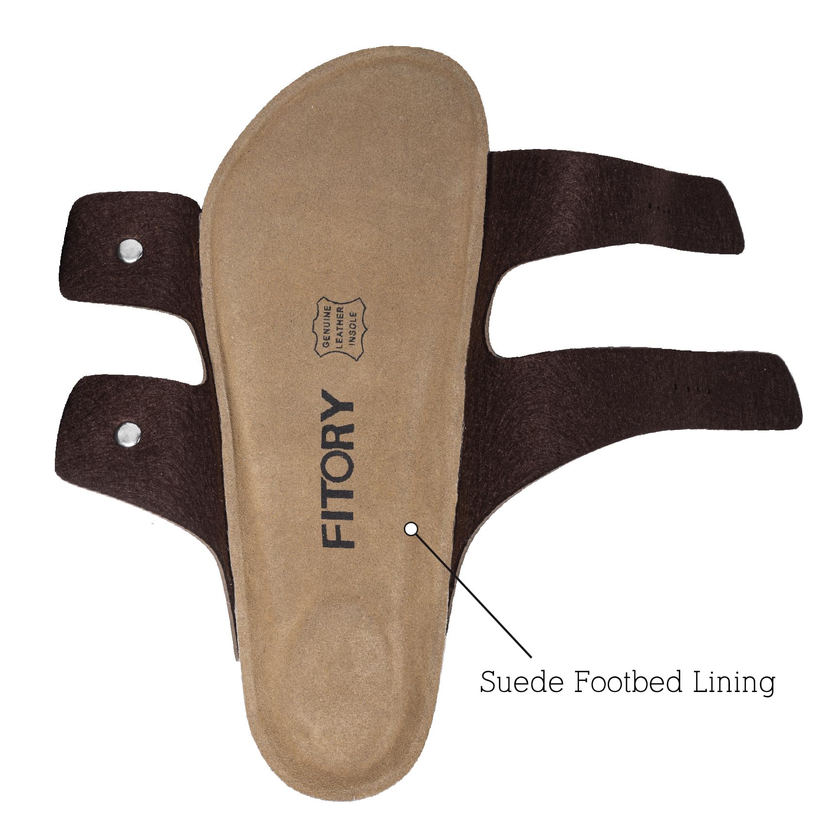 FITORY Mens Leather Insole Sandals with Two Buckles,Open Toe Slides for Indoor and Outdoor Brown Size 10-10.5