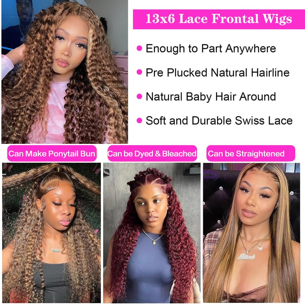 Tylokra 30inch Highlight Ombre Lace Front Wig Human Hair 13x6 HD Honey Blonde 4/27 Deep Wave Lace Frontal Wigs Glueless Wigs Human Hair