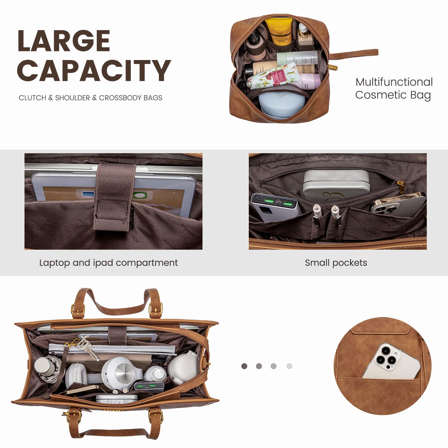 LOVEVOOK Laptop Bag for Women Vintage Leather Work Tote 15.6 inch Large Capacity Computer bag with Clutch Purse for Office, Travel, Casual