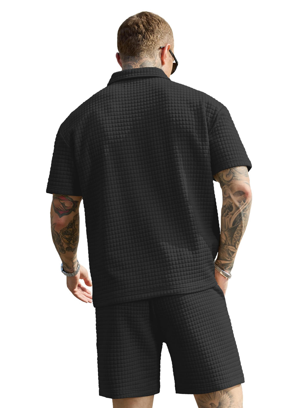 JEMLDL Men's Short Sets 2 Piece Polo Shirt Summer Outfits Casual Fashion Jogging Track Suits Short Sleeve Travel Clothes Black Small