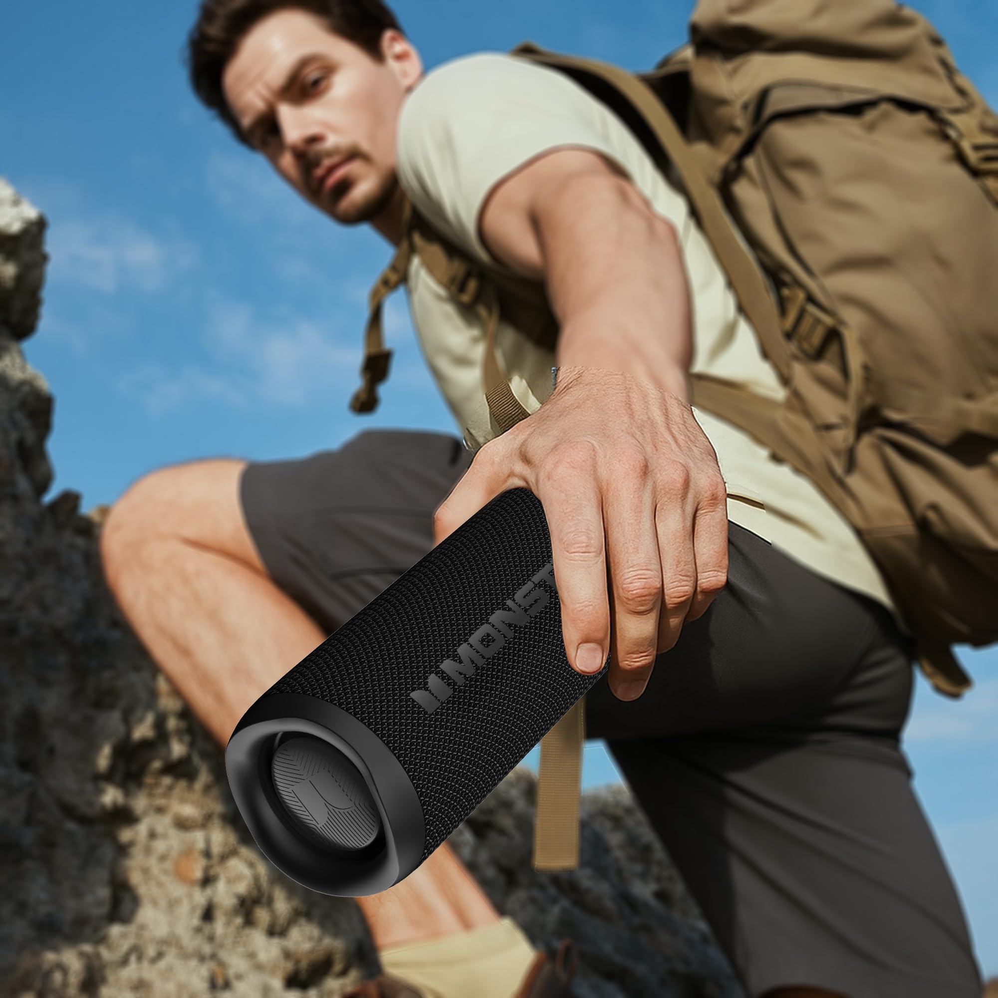 Monster Bluetooth Speaker, Wireless Portable Outdoor Bluetooth Speakers, 60W True Wireless Stereo IPX8 Waterproof, Dual PairingBluetooth 5.4 Built-in Mic, Black