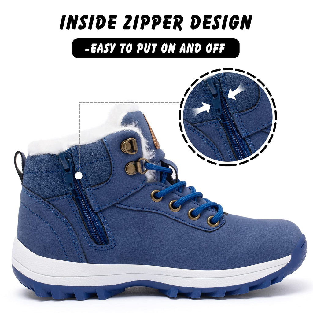 Mishansha Boy's Girl's Winter Snow Boots Waterproof Kids Hiking Boots Cold Weather Outdoor Fur Lined Warm Walking Boot Shoes Blue 7.5 Toddler