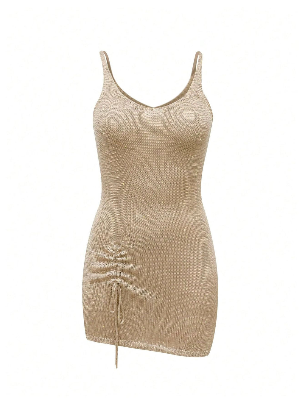 WDIRARA Women's Swimsuit Coverup Shiny Drawstring Crochet Knit Beach Dress Cover Ups Khaki Small