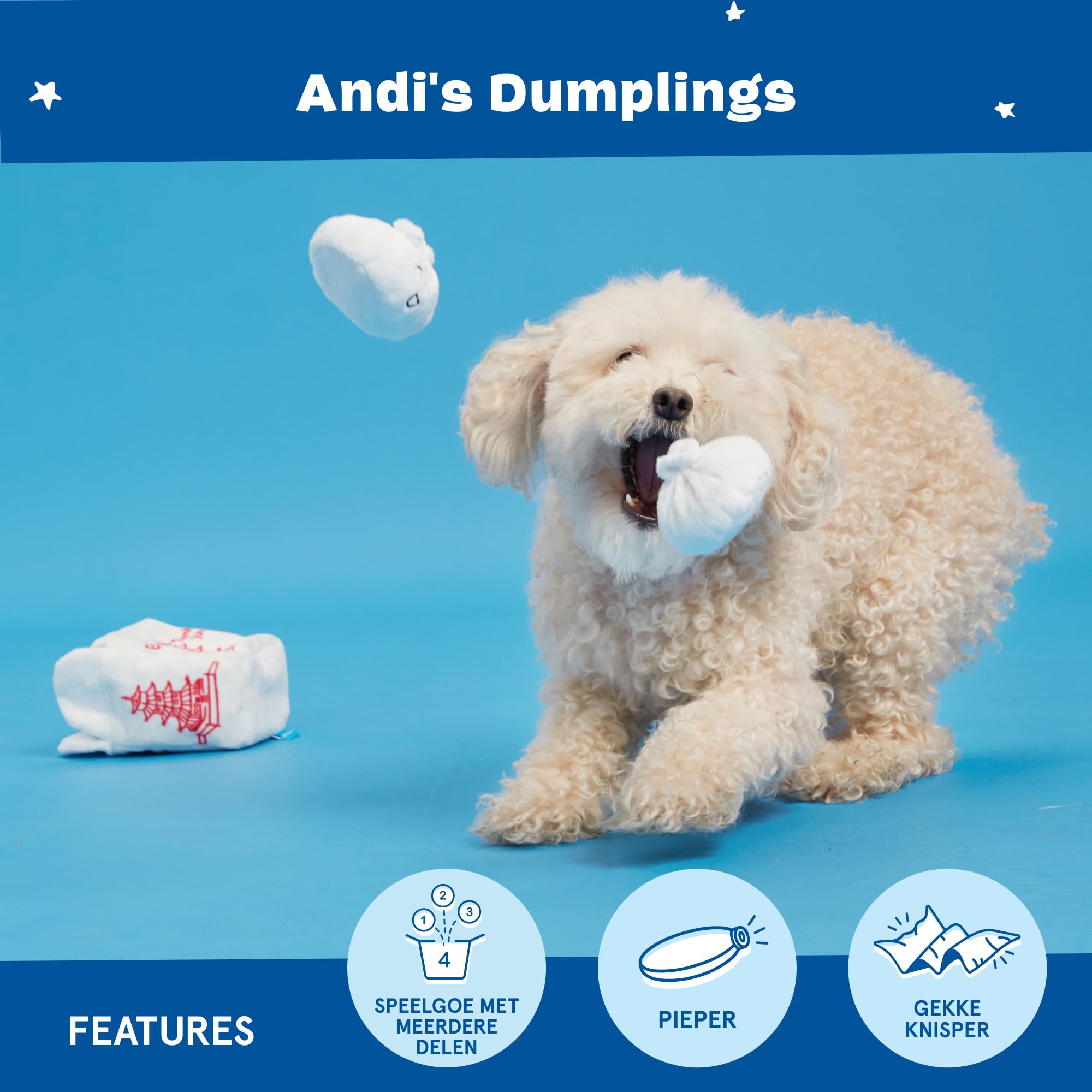 Barkbox Dog Toy 2 in 1 Interactive, Plush Exterior Material & Squeaker, Tearable Dog Toy with Squeaky Ball Inside, Ideal for Toy Destroyers - Andi's Dumpling, Large