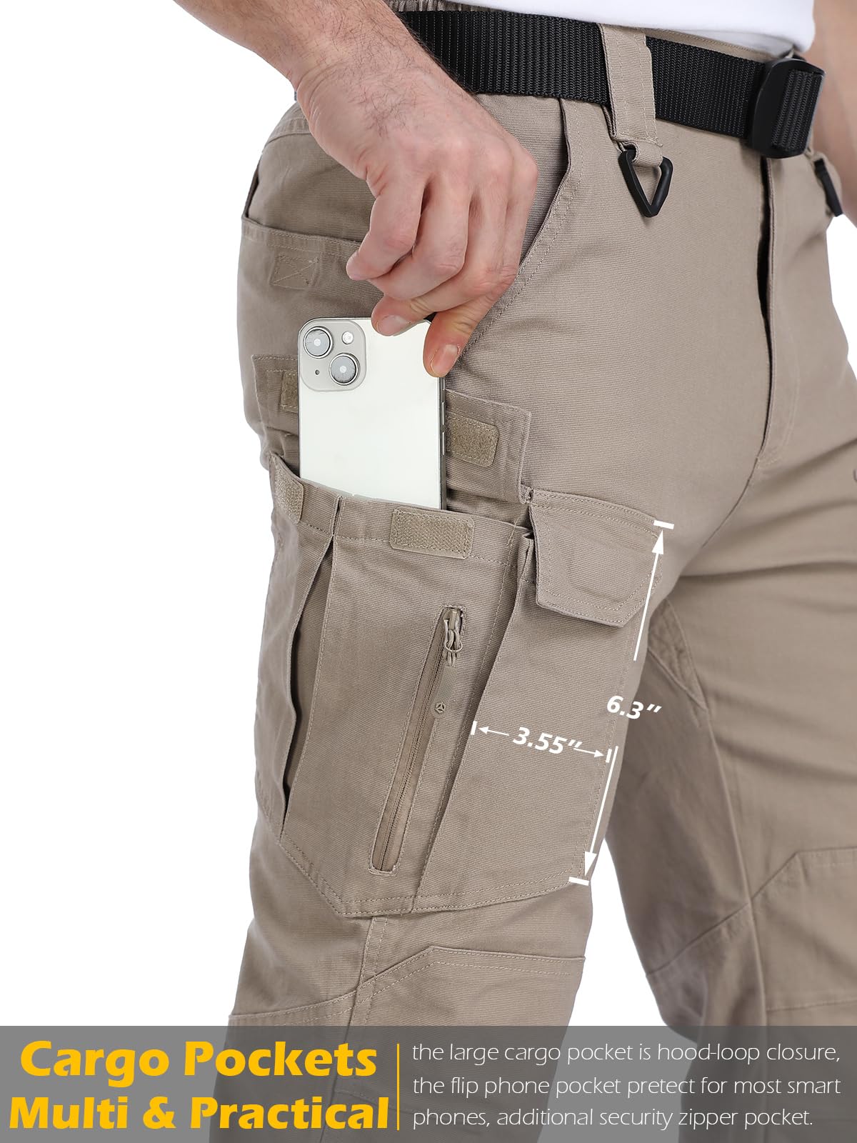MANSDOUR Men's Hiking Tactical Pants Stretch Cotton Cargo Work Pants for Men Lightweight Relaxed Fit Army Combat Military Pants Ripstop Multi Pockets Casual Construction Outdoor Trousers