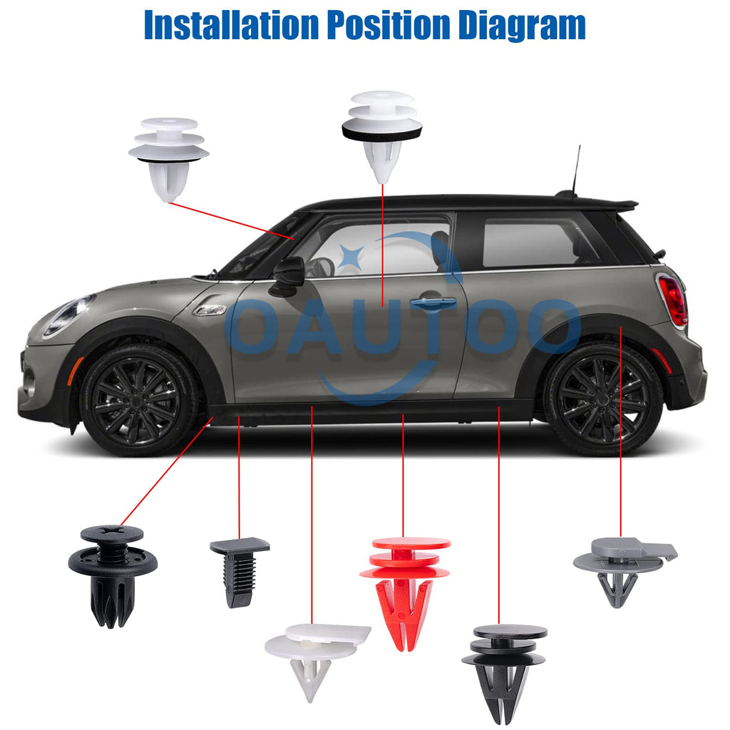 OAUTOO 130pcs Auto Body Interior and Exterior Retainer Fastener Clip Assortment for Mini Cooper R50 R52 R53 R56