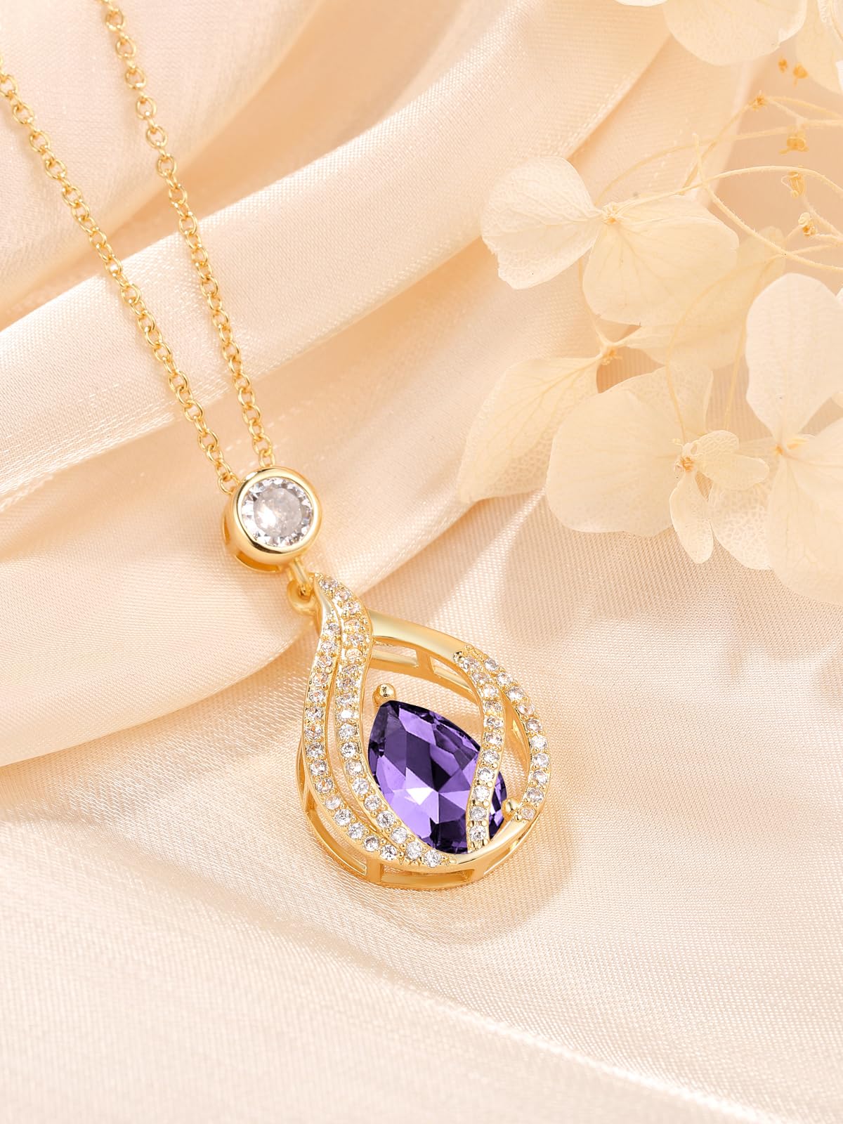 Lmoneta Birthstone Necklace for Women February Birthday Gift for Her Amethyst Birth Stone Necklace for Womens Necklaces