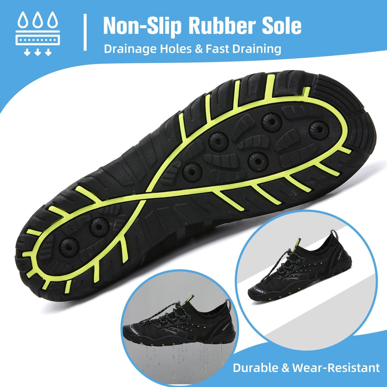 Mishansha Water Shoes for Women Men, Quick-Dry Barefoot Swim Shoes with Drainage Holes, Lightweight Aqua Shoe for Beach Pool River Boating Yoga Walking 8.5 Women/7 Men Smoky Black