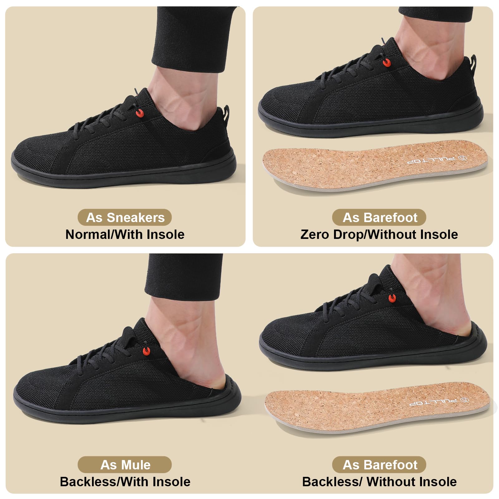 Men's Barefoot Wide Toe Box Shoes - Minimalist Barefoot Dress Shoes Sneakers Zero Drop Extra Wide Slip on Walking Shoes All Black Size 11 Wide