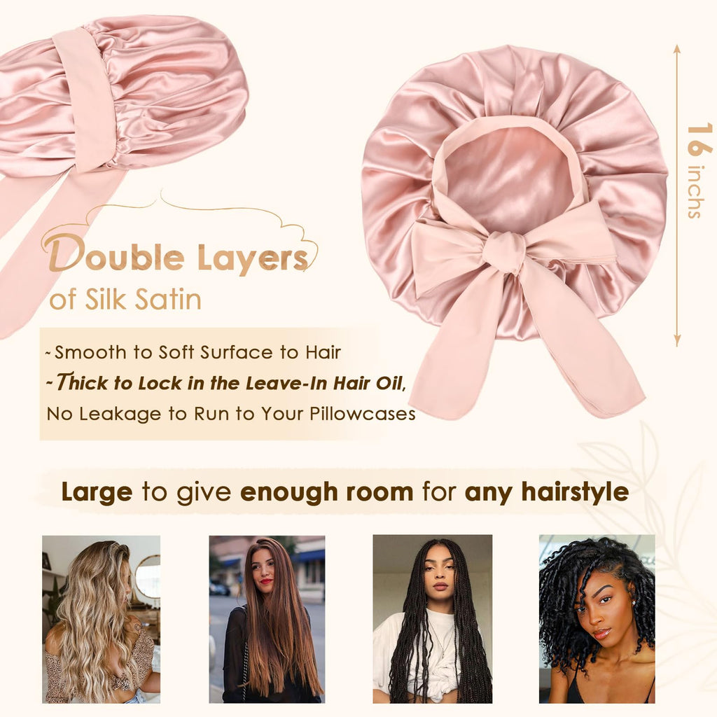 YANIBEST Adjustable Satin Bonnet for Sleeping Women Double Layer Hair Bonnet Reduce Friction Prevent Frizz Natural Curly Hair