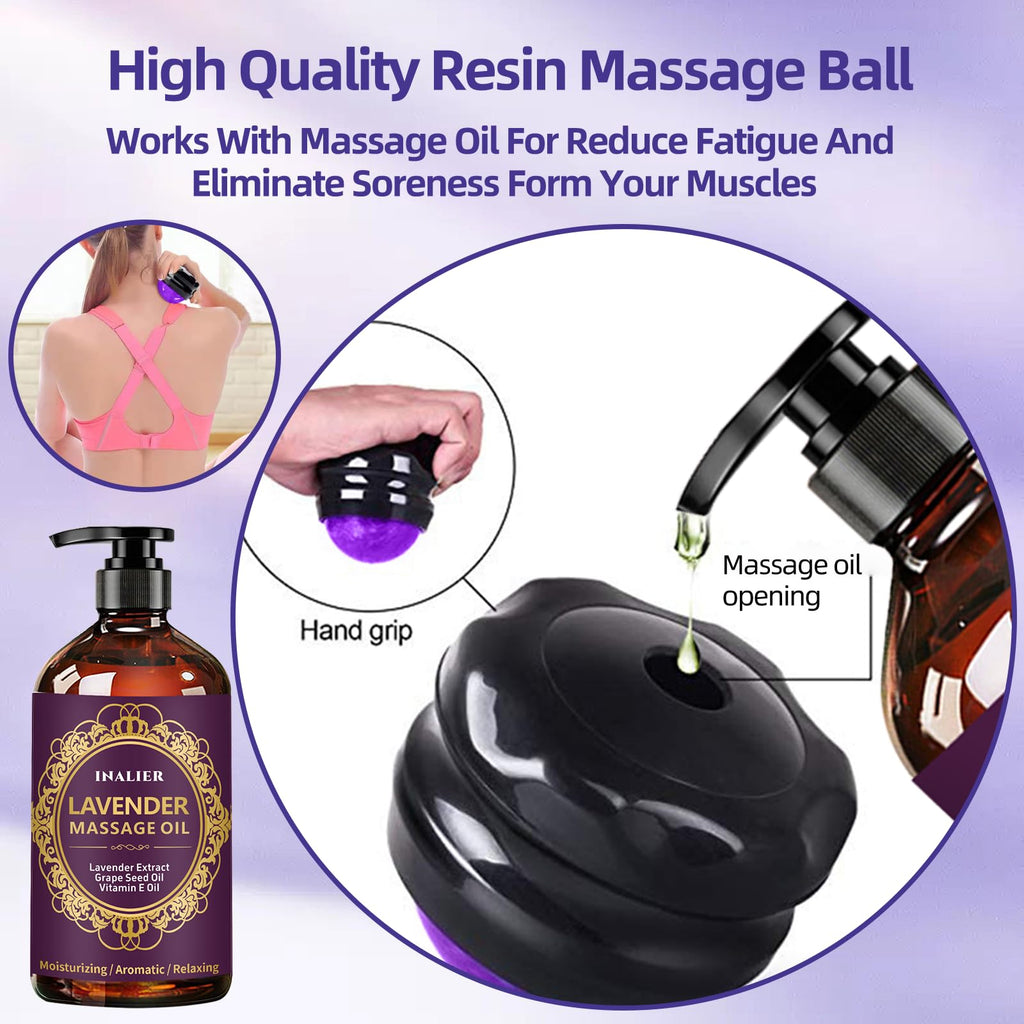 Massage Oil for Massage Therapy,﻿Lavender Oil with Massage Roller Ball & Thumb Saver,SPA Relaxing Oi for Soothing,Massage Kit Spa Gifts for Him Her,Gifts for Men Women