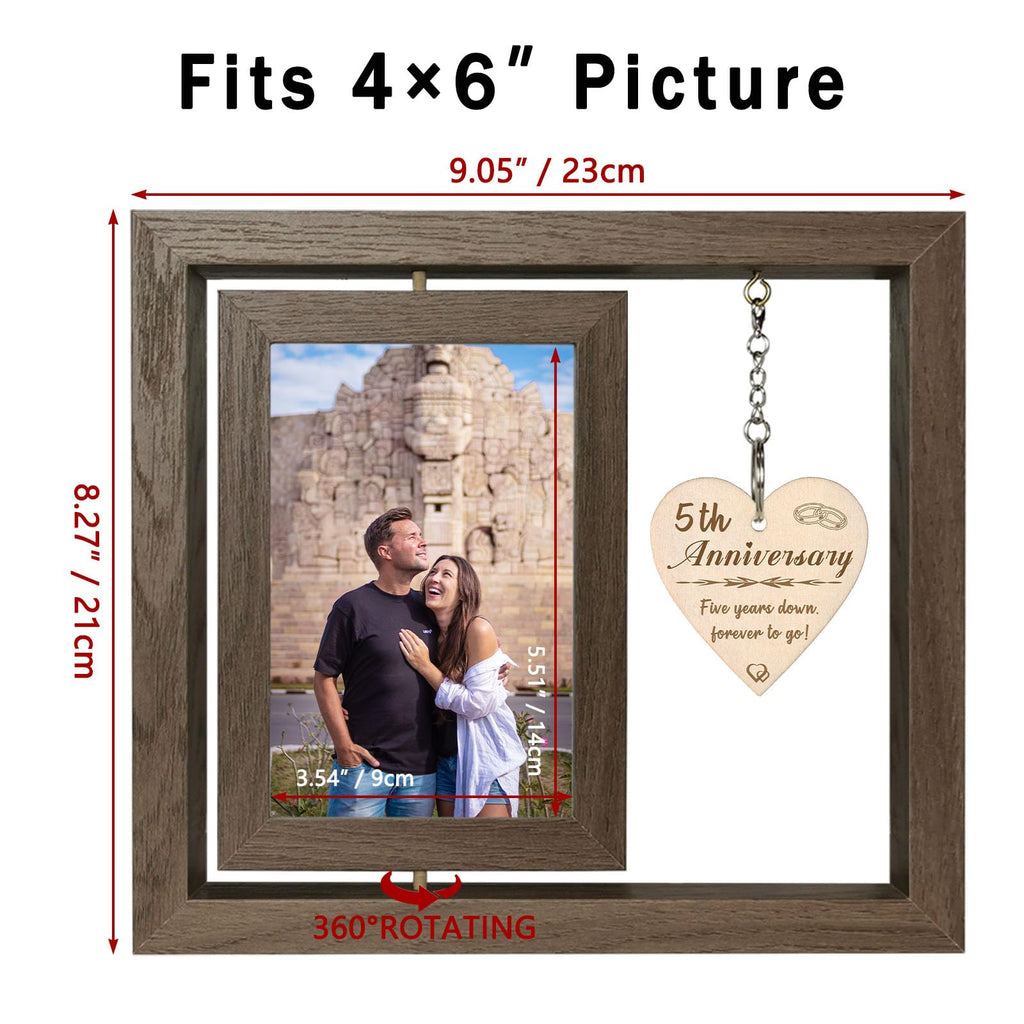 EYITUPC 5 Year Anniversary Picture Frame Gifts for Girlfriend Boyfriend Her Him, Wood 5th Wedding Anniversary Photo Frame for Wife Men Husband, Display 2 4x6 Inch