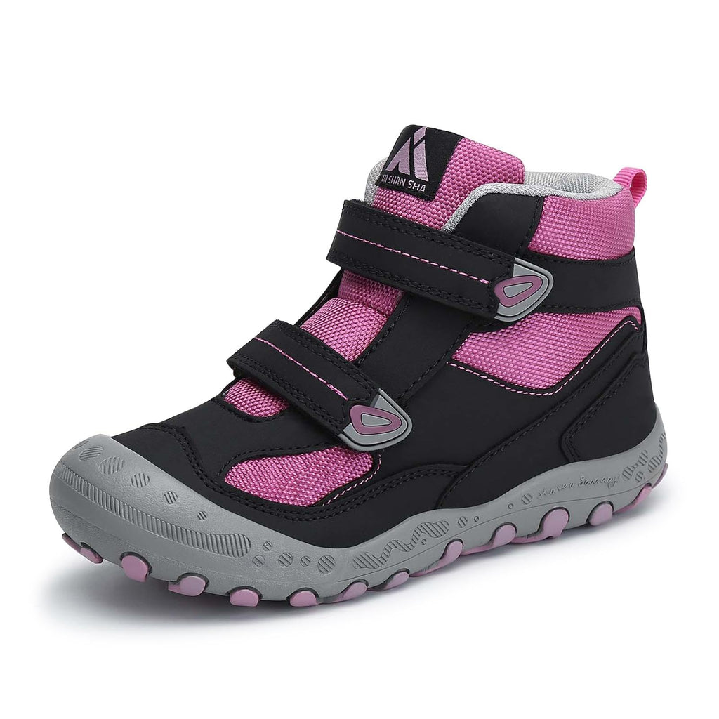 Mishansha Kids Hiking Boots for Little Boys Climbing Shoes Girls Boys Sneaker Hook and Loop Fastener Hiking Boots Outdoor Anti-Slip Boots Black/Rose/Gray 12 little_kid