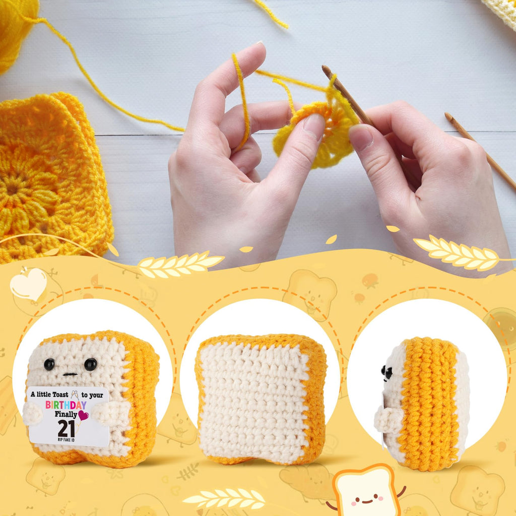 Ovrrcame Finally 21" Funny 21st Birthday Gifts for Her & Him - Crochet Toast with RlP Fake ID Gag Message - Unique Bar Cart Decor & Keepsake for Daughter, Son, Friend