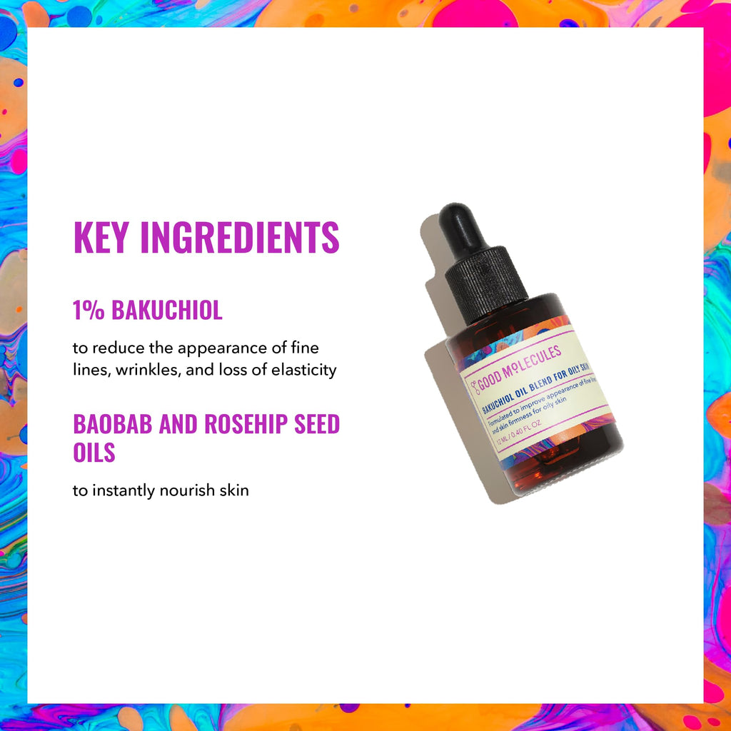 Good Molecules Bakuchiol Oil for Oily Skin - Ultra Hydrating Natural Blend with Bakuchiol and Rosehip Oil - Promotes Collagen Production, Anti-Aging Face Oil