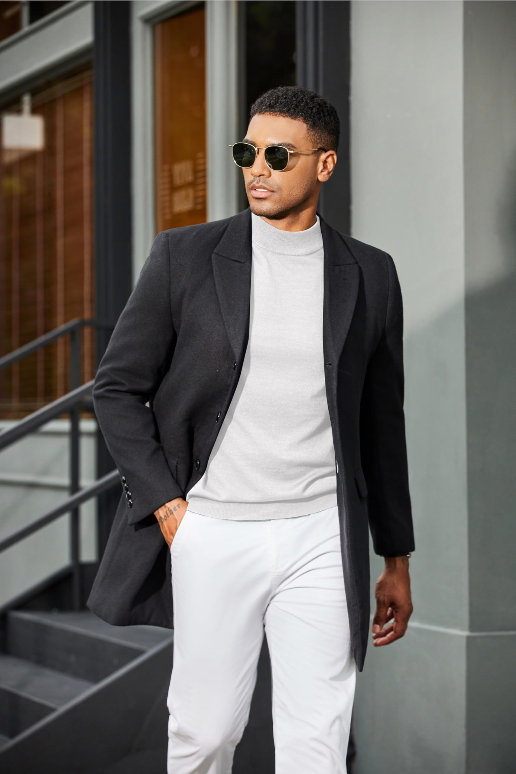 COOFANDY Mens White Mock Turtleneck Short Sleeve Sweater Casual Stylish Knitted Pullover Slim Fit Dress Sweater Basic Tops All White Large