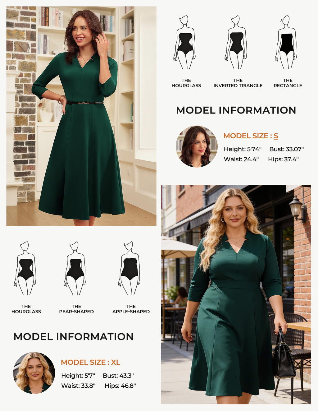 GRACE KARIN Dark Green Gress,Semi Formal Wedding Guest Dresses,3/4 Sleeve Holiday Dress with Pocket S