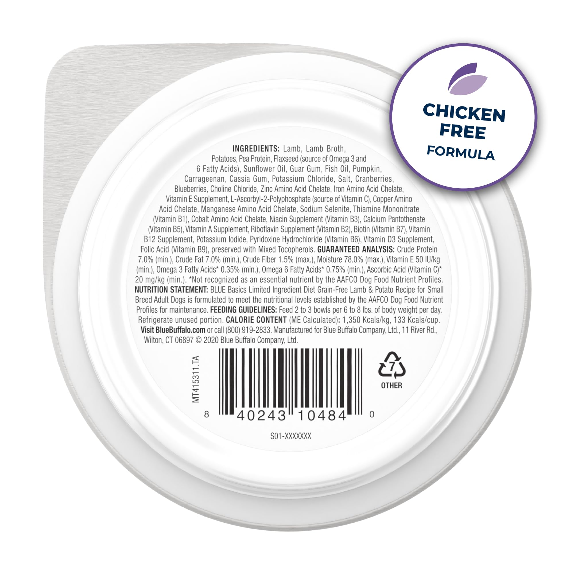 Blue Buffalo Basics Adult Small Breed Grain-Free Wet Dog Food for Skin & Stomach Care, Limited Ingredient Diet, Lamb Recipe, 3.5-oz. Cups (12 Count)