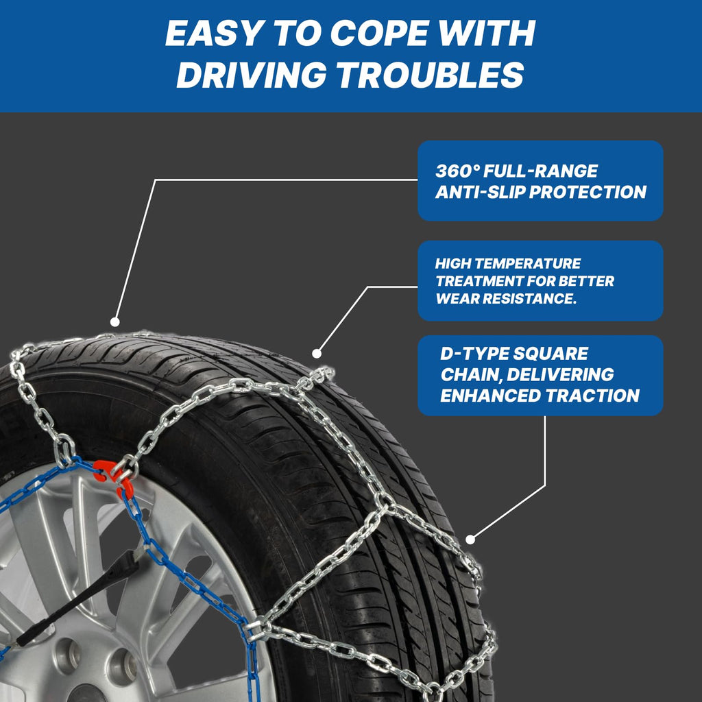 Snow Chains for Pickup Trucks & SUVs Off-road, Heavy Duty Quick Fit & Easy Installation Snow Tire Chains, Portable Reusable Emergency Tire Traction Chain, Set of 2 (HP2335)