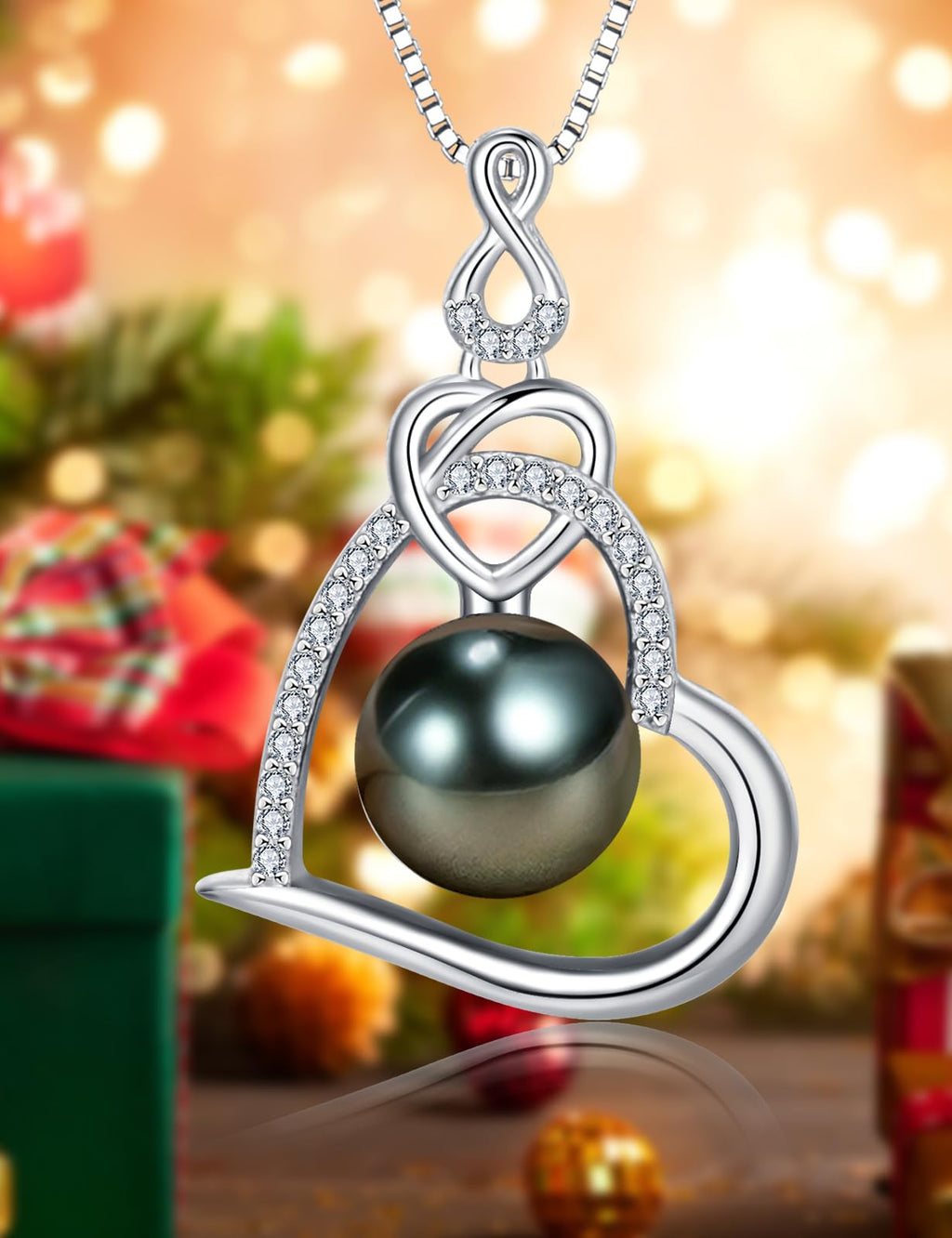 NONNYL Tahitian Black Pearl Necklace - Gift for Her: Mothers Day, Valentines Day, Birthday, Anniversary, Wedding, Christmas
