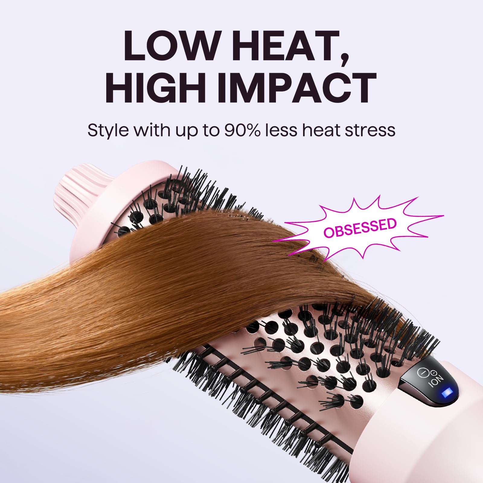 Wavytalk Thermal Brush, Blowout Boost 1.5 inch Heated Round Brush for Blowout Look, Dual Voltage, Pink, Sakura, Tourmaline Ceramic, Negative Ion Technology, 5 Temperature Settings, Less Damage
