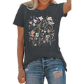 BLACKOO Women Graphic Tee Casual Floral T Shirts Dark Grey X-Large