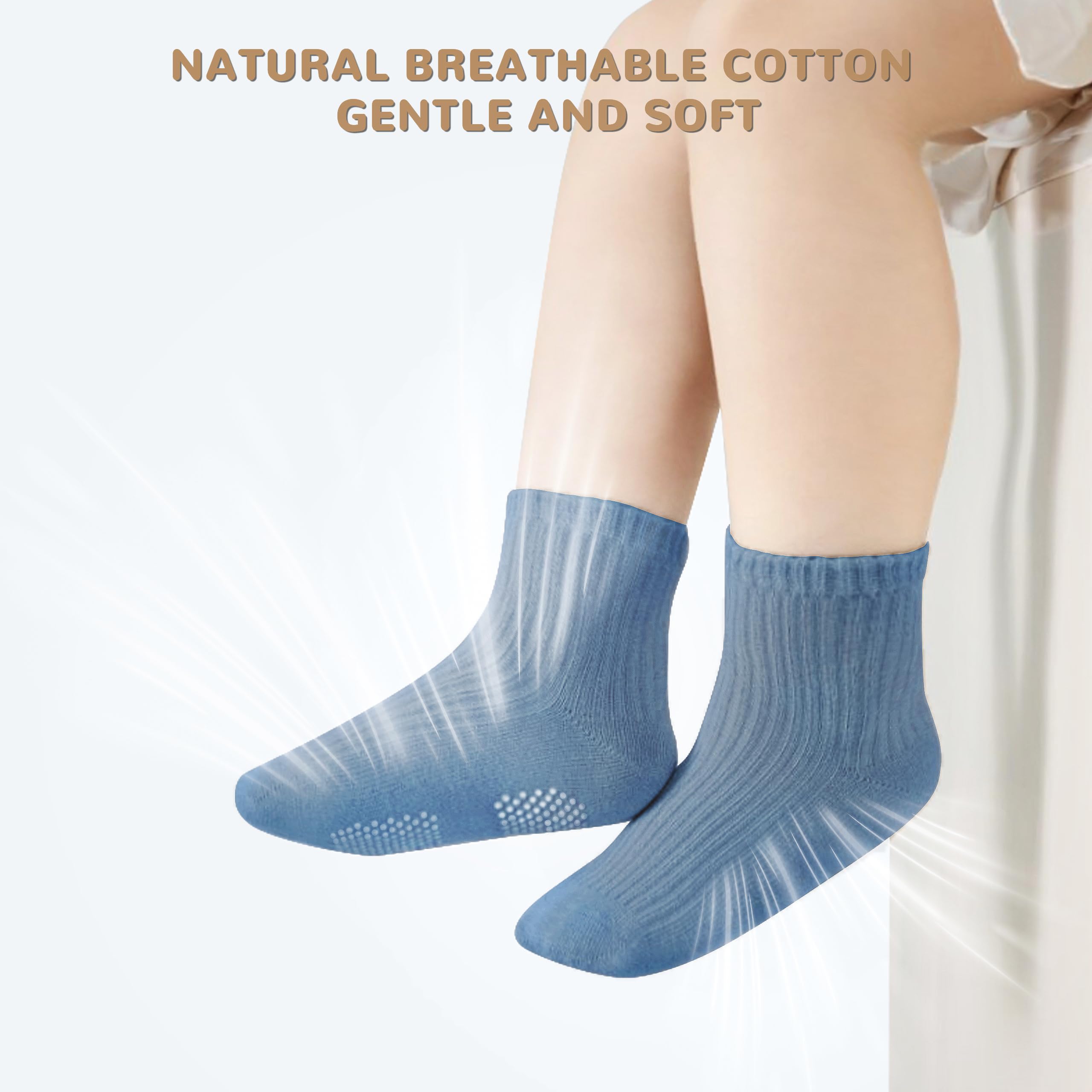 EUFANCE Toddler Grip Socks Non Slip Crew Cute Seamless Cotton Socks for Baby Boys Girls Infants Kids White 9 Pairs