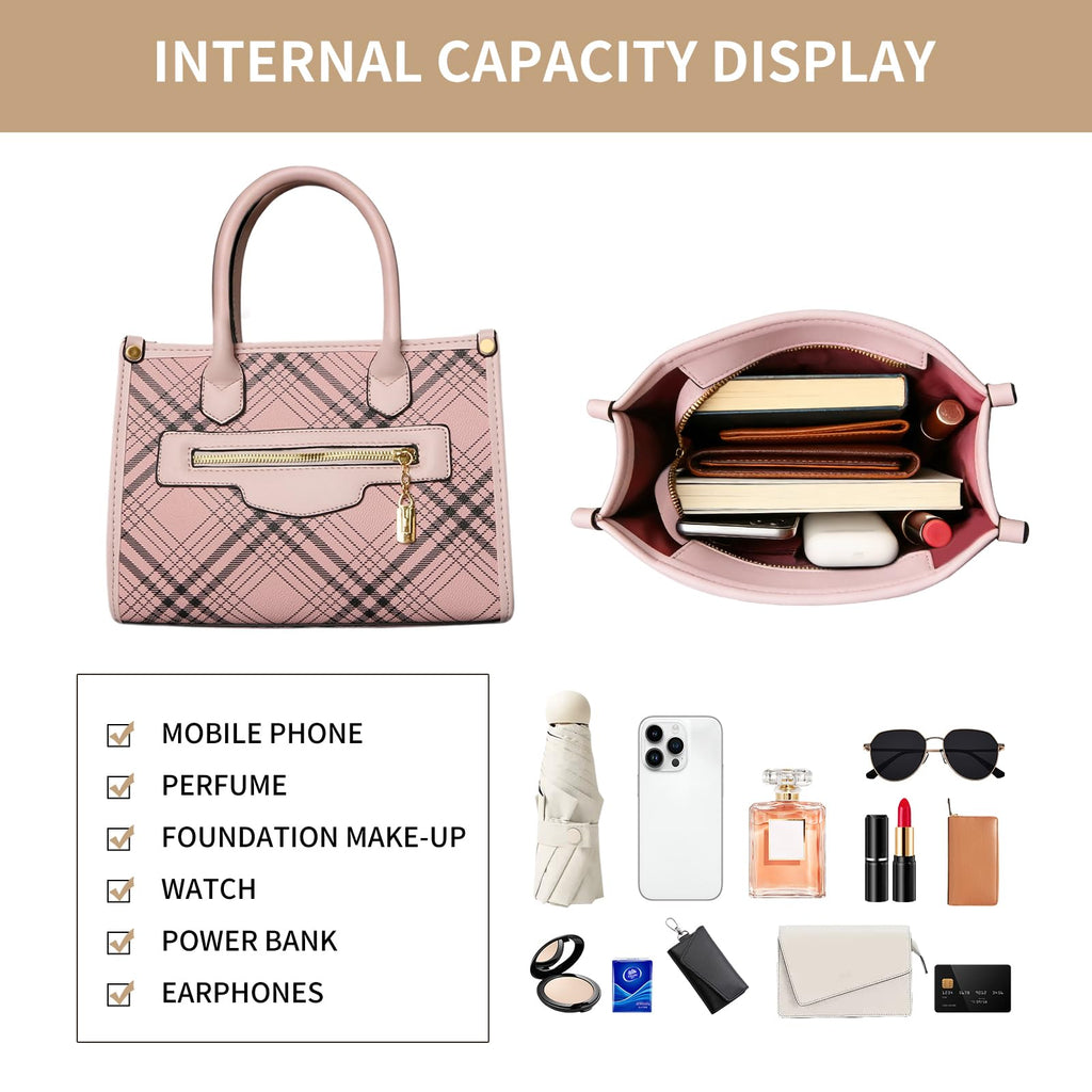 Purses and Handbags for Women, 3Pcs Women's Handbags Fashion PU Leather, Tote Shoulder Top Handle Satchel Purse Bags Adjustable Strap Work Satchel with Wallet (pink)