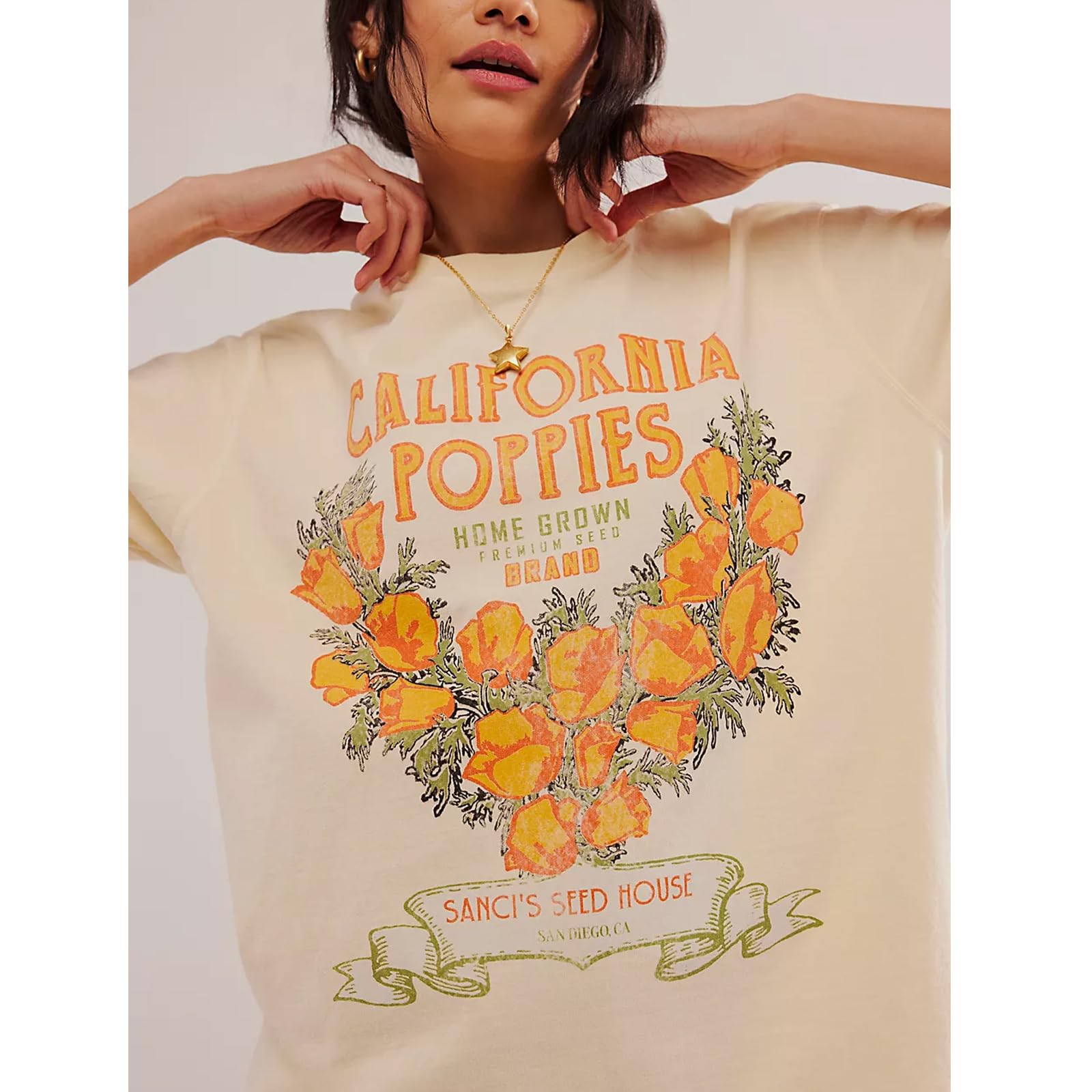 Womens Oversized Vintage Flower Graphic Tees Tops Dupes Y2k California Aesthetic Baggy Doop T-Shirts Fruit Coastal Summer People Clothes