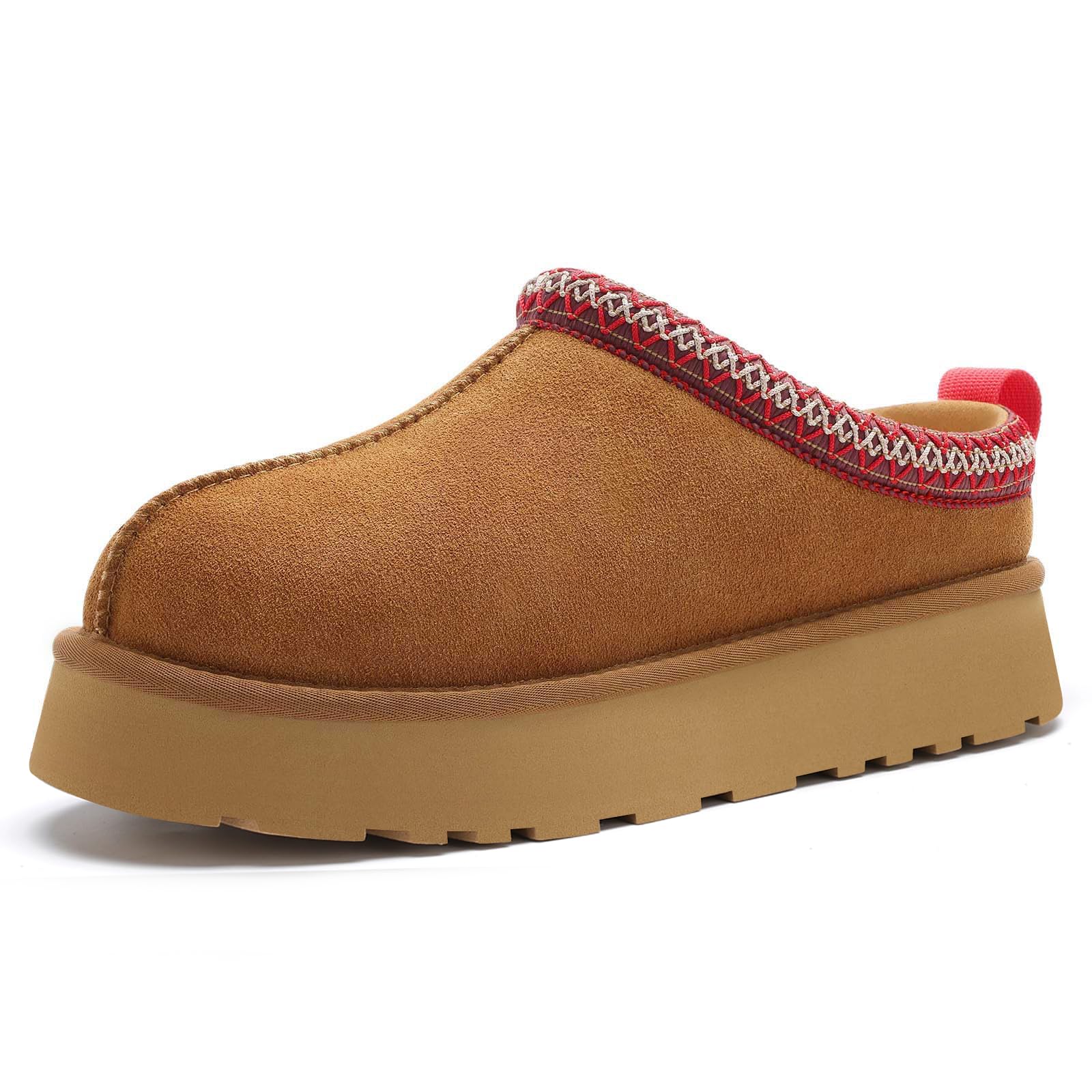 HOWILIM Genuine Suede Platform Slippers for Women Fuzzy Winter Warm Shoes Indoor Outdoor