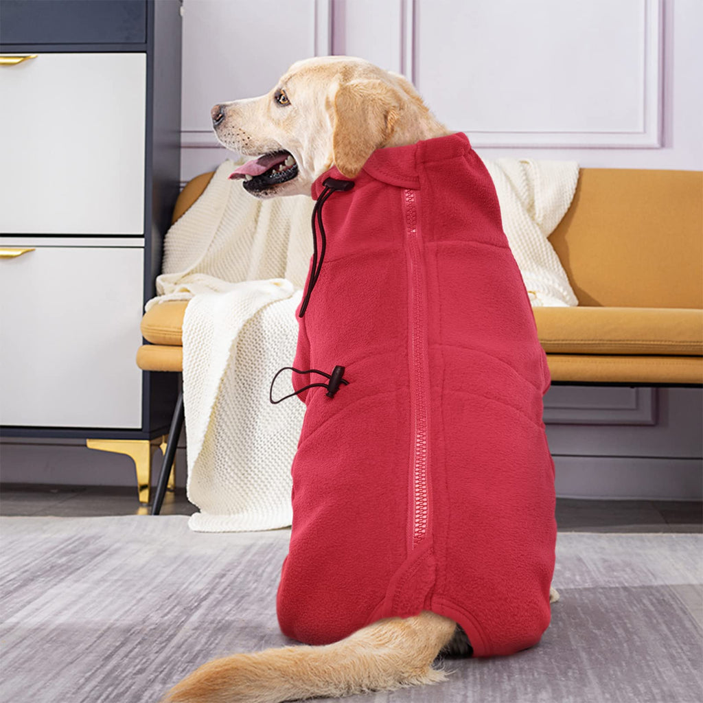 ROZKITCH Dog Fleece Pullover, Pet Windproof Warm Cold Weather Jacket Vest Cozy Jumpsuit Apparel Outfit Clothes for Small Medium Large Dog Walking Hiking Sleep Red L