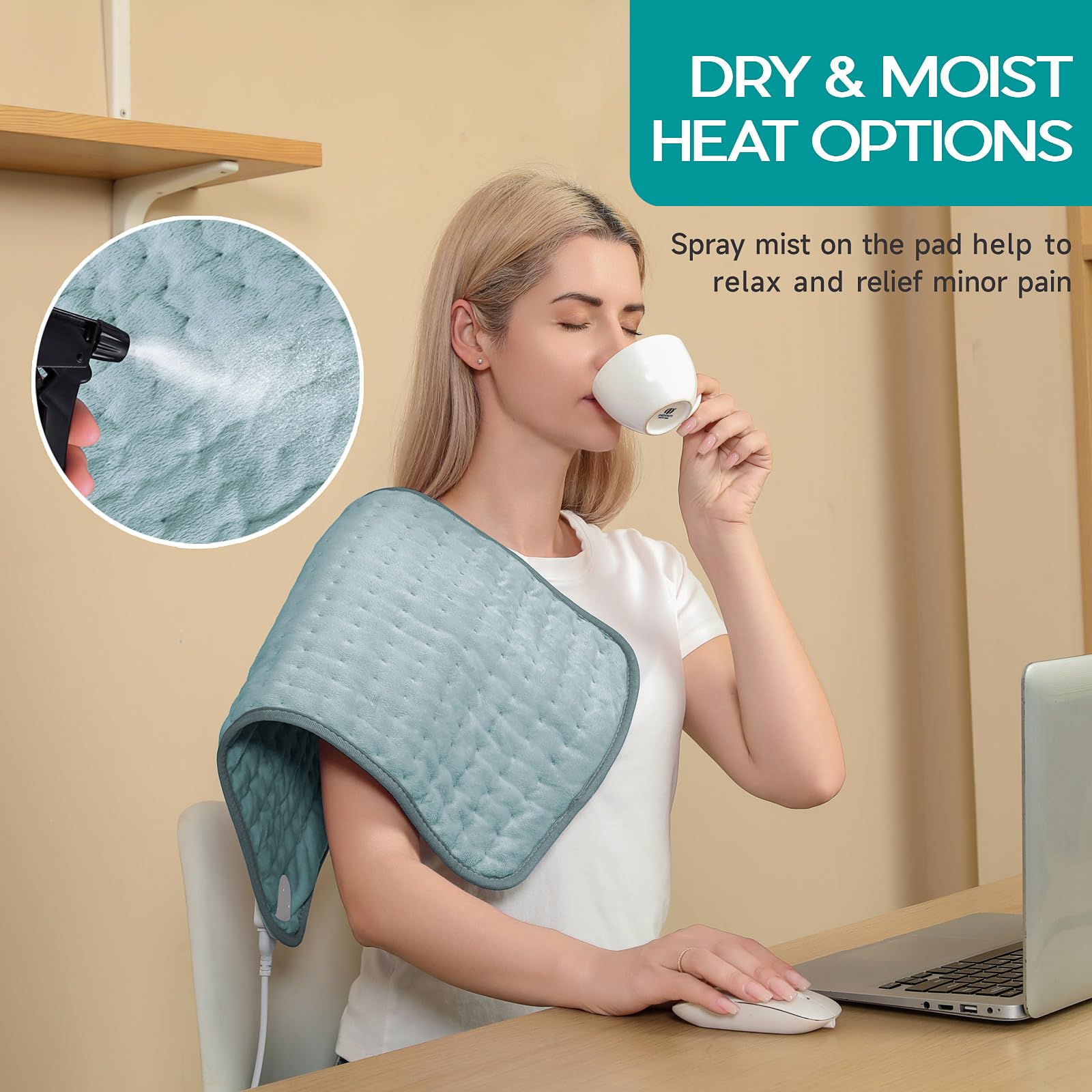 Heating Pad for Period Cramps, Heating Pad for Back/Neck/Shoulder Muscle Pain, 6 Heating&4 Timer Setting, Auto Shut Off, Dry/Moist Heat & Machine Washable, Gray Birthday Christmas Gifts for Women Mom