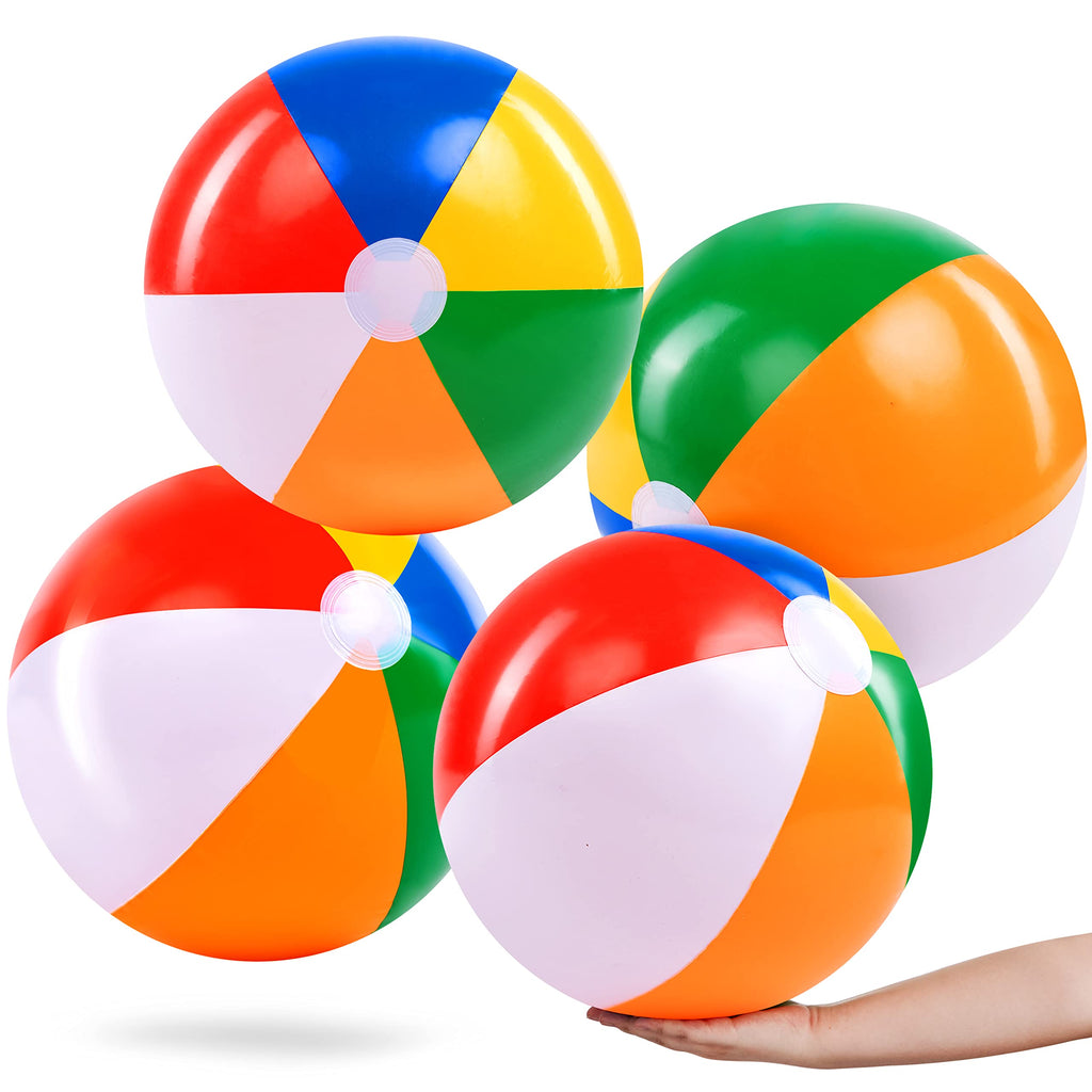 JOYIN 4-Pack 20" Beach Balls - Large Rainbow Beach Ball Inflatable Pool Toys for Party Supplies Decorations, Adults Kids Birthday Luau Summer Beach Water Games Beachball Party Favors