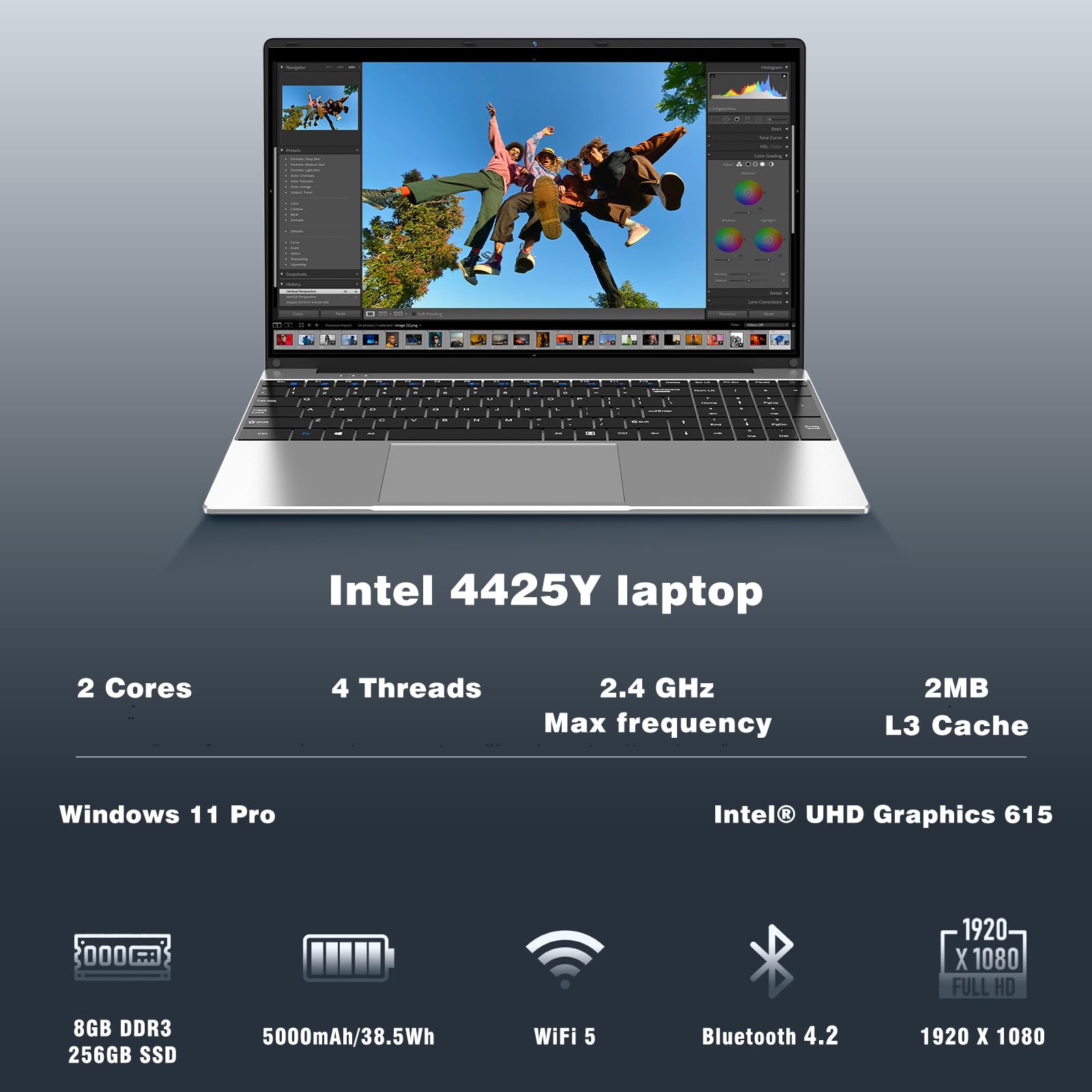 Laptop Computer, Windows 11 Pro Lap Top 2026 New, 15.6 Inch Laptop PC, 8GB RAM 256GB SSD, 4425Y Processor, IPS FHD 1920*1080P, 2-Year Warranty, 5000mAh Battery, Mini HDMI, for School Business Student