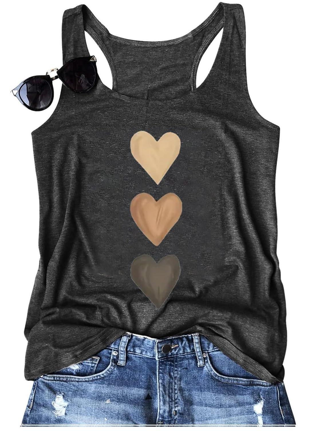 Boho Tank Tops for Women Retro Heart Graphic Tops Ladies Summer Basic Vacation Tank Tops 2025 Trendy Sleeveless T Shirt (Dark Gray4,S)