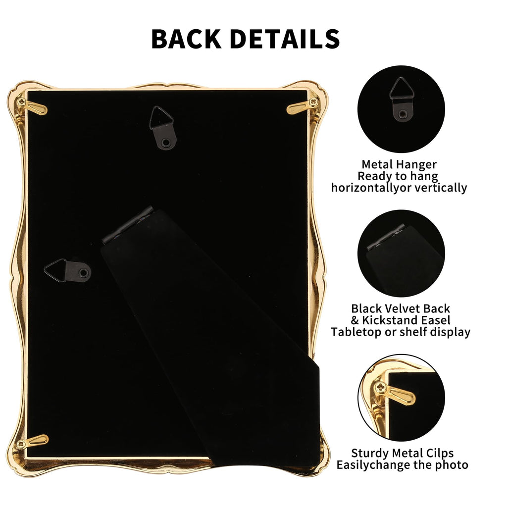 GorYeeFine 8x10'' Premium Alloy Gold Picture Frame with Acid Free Mat 5x7'',Hi-End Décor Metal Frames 5x7'' with Black Velvet Backing for Desktop Display and Wall Decor