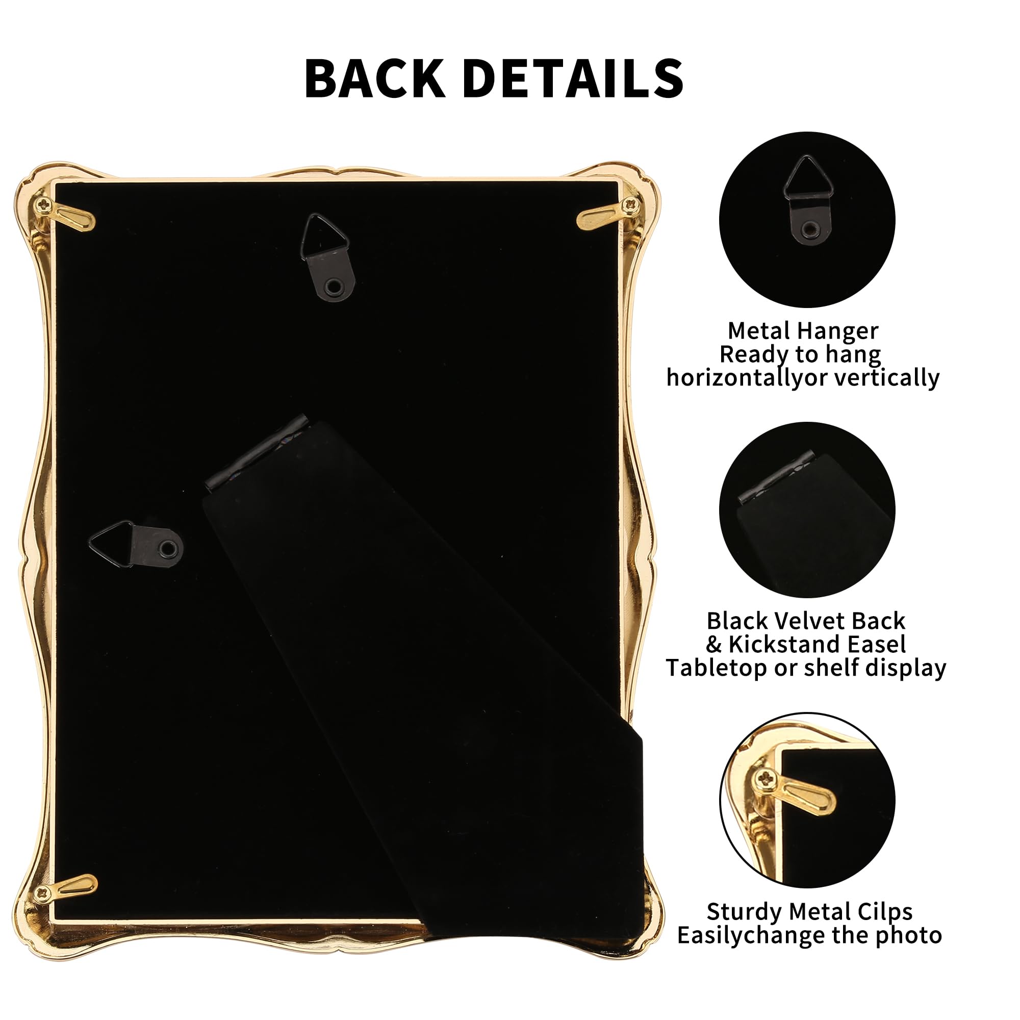 GorYeeFine 8x10'' Premium Alloy Gold Picture Frame with Acid Free Mat 5x7'',Hi-End Décor Metal Frames 5x7'' with Black Velvet Backing for Desktop Display and Wall Decor