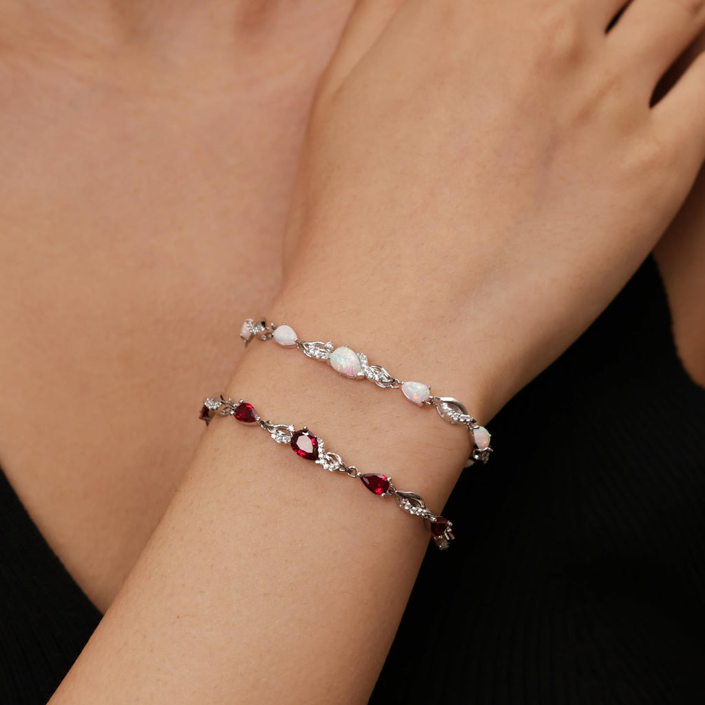 FANCIME January Birthstone Teardrop Garnet Tennis Bracelet for Women, Sterling Silver 9x7mm main Gemstone Bolo Adjustable Chain Bracelet Fine Jewelry Birthday Gifts for Women Mom Wife Her