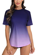 Halcurt Women's Short Sleeve Swim Shirt Rash Guard Swimsuit Top Only UPF50+ Sun Protection Bathing Suit Purple M