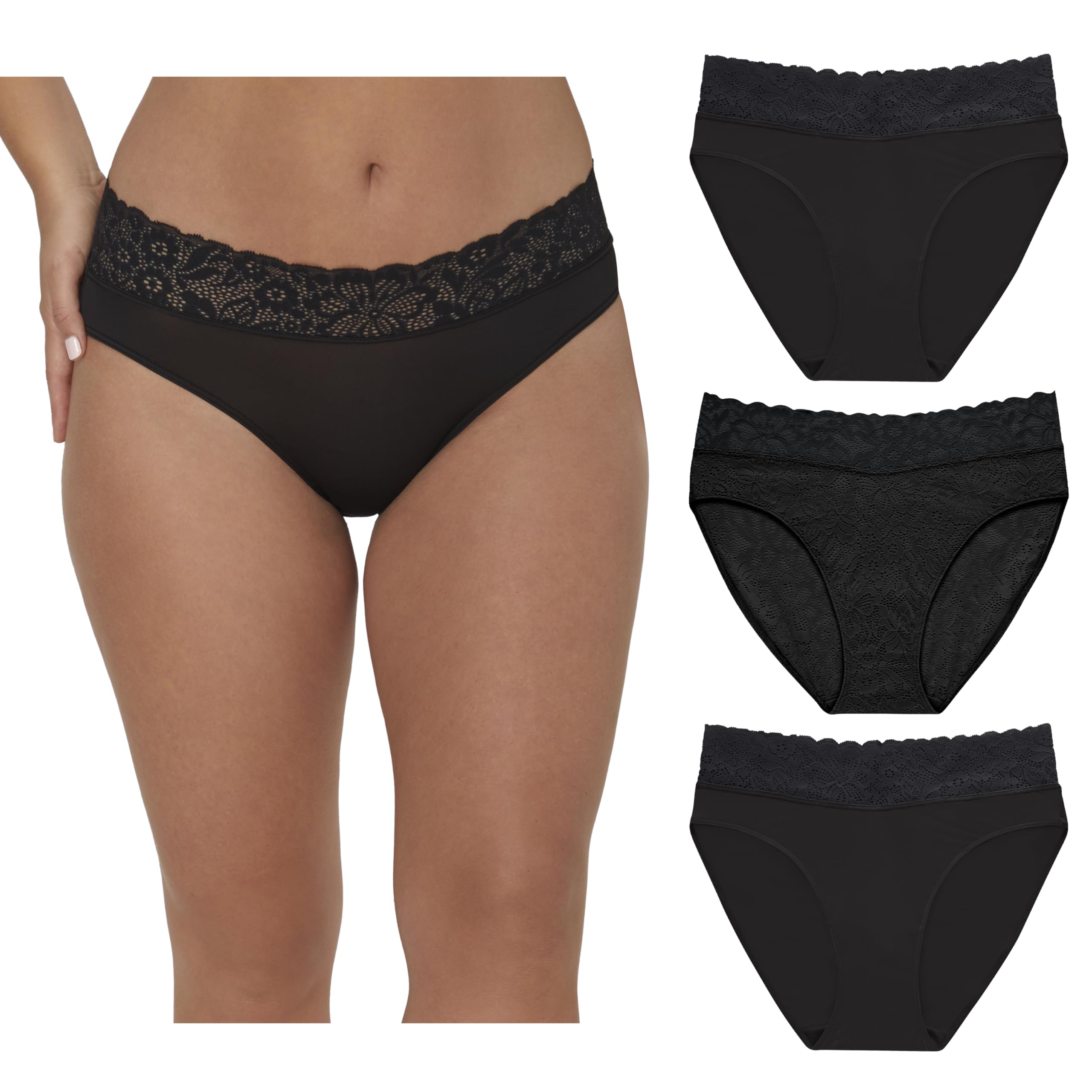 Maidenform Women's Hi-Leg Underwear, Stretch Lace Underwear for Women, 3-Pack