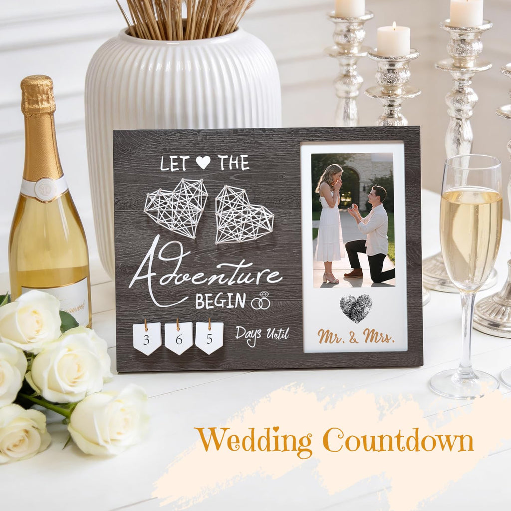 Inovayer Engagement Gifts for Couple, Wedding Countdown Heart Thumbprint Picture Frame and Ink Kit, Bride to be Gift, Cool Engagement Present for Her Women, Fiance Gifts