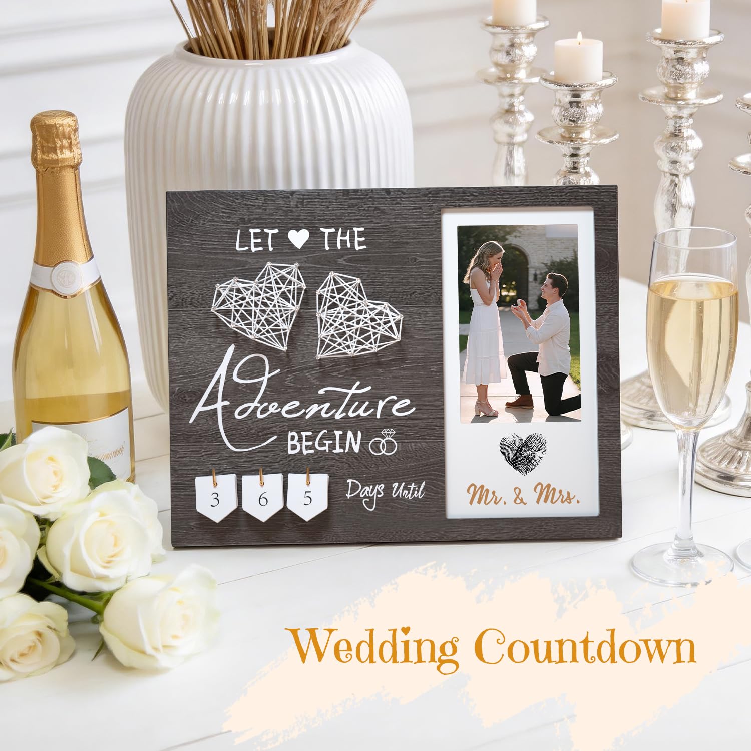Inovayer Engagement Gifts for Couple, Wedding Countdown Heart Thumbprint Picture Frame and Ink Kit, Bride to be Gift, Cool Engagement Present for Her Women, Fiance Gifts