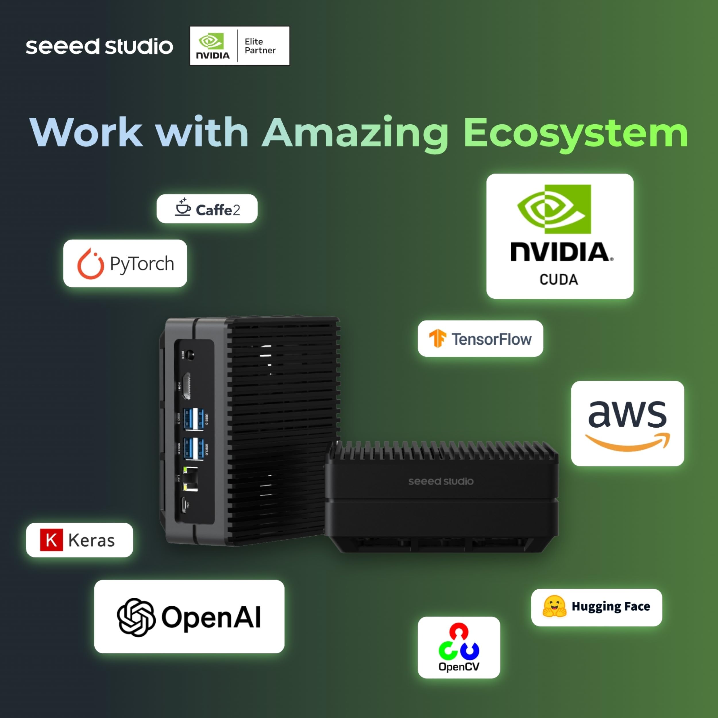 seeed studio NVIDIA Jetson Orin NX 16GB Edge AI Device - reComputer J4012, 4xUSB 3.2, M.2 Key E & Key M Slot, Pre-Installed Jetpack System with NVIDIA Jetpack on 128GB NVMe SSD